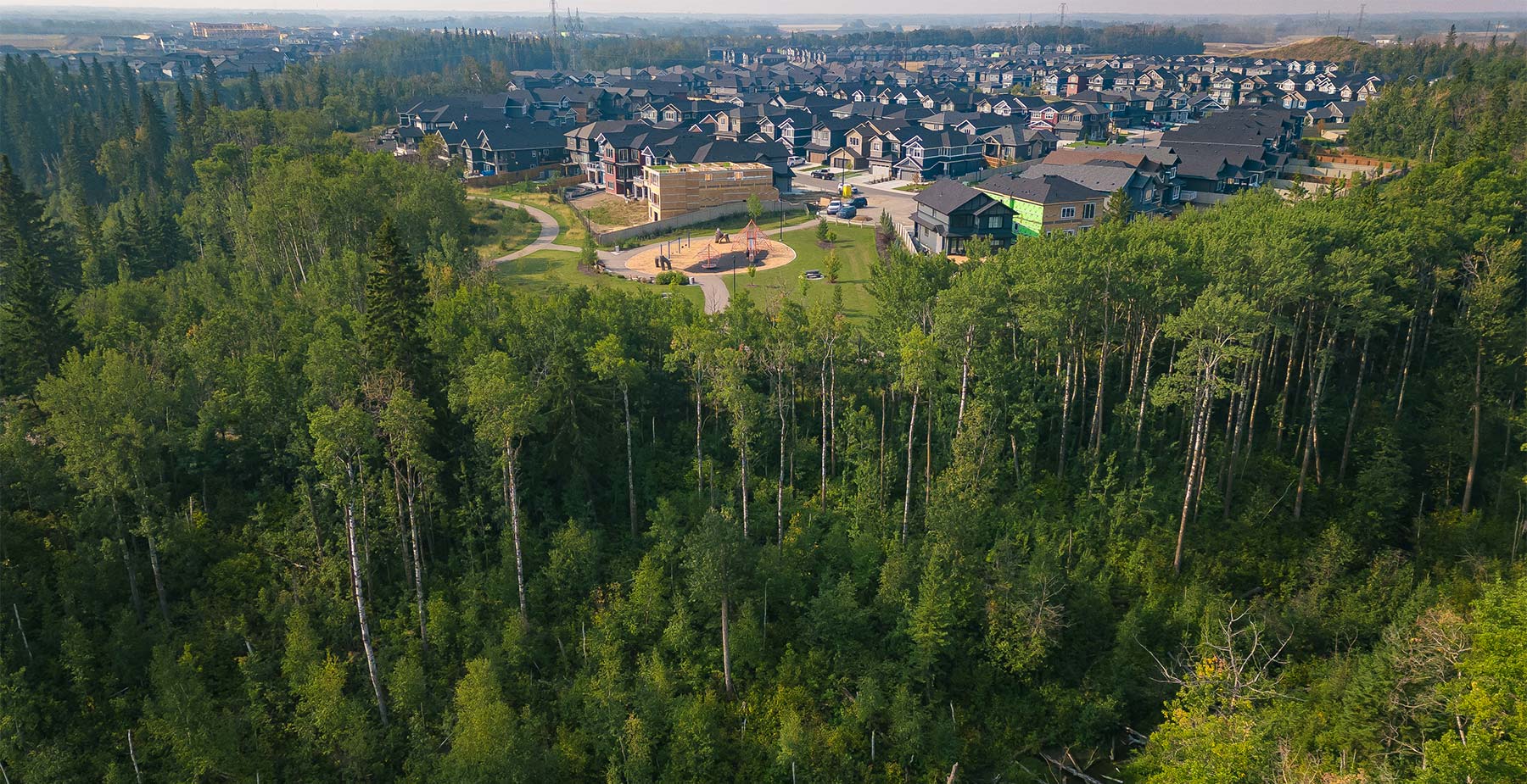 Woodhaven playground aerial view in Edmonton, Alberta.